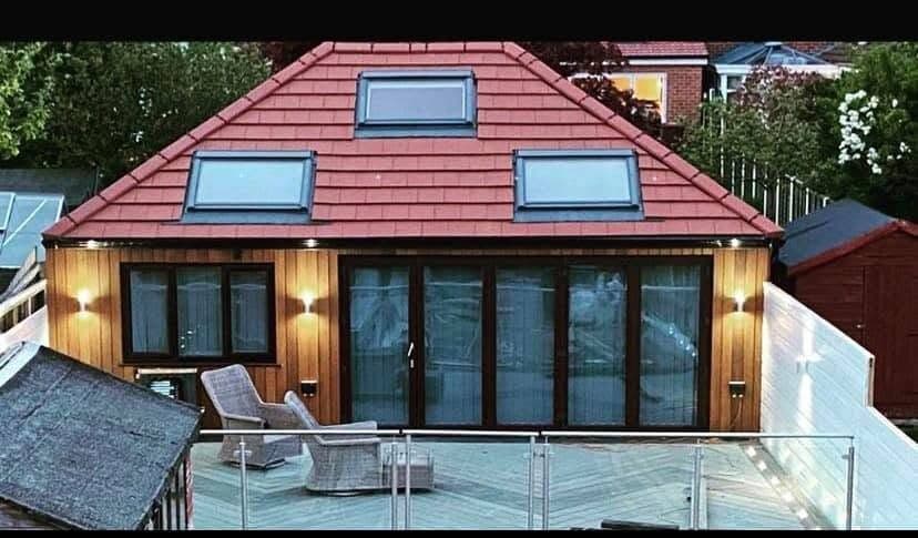 Rear extension with downlights set into the soffit above bifold doors
